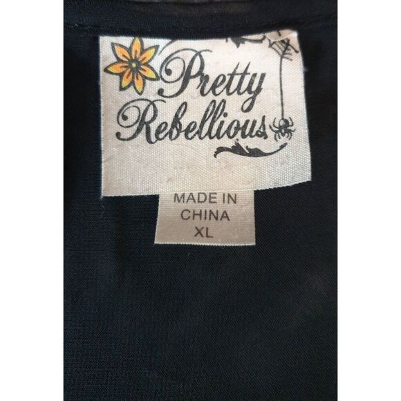 Pretty Rebellious Sleeveless Studded Blouse XL Black Sheer With Silver Front Chi - Picture 5 of 6